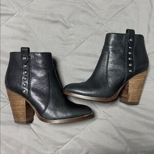 Coach Haven Black Leather Studded Ankle Heeled Booties Size 5